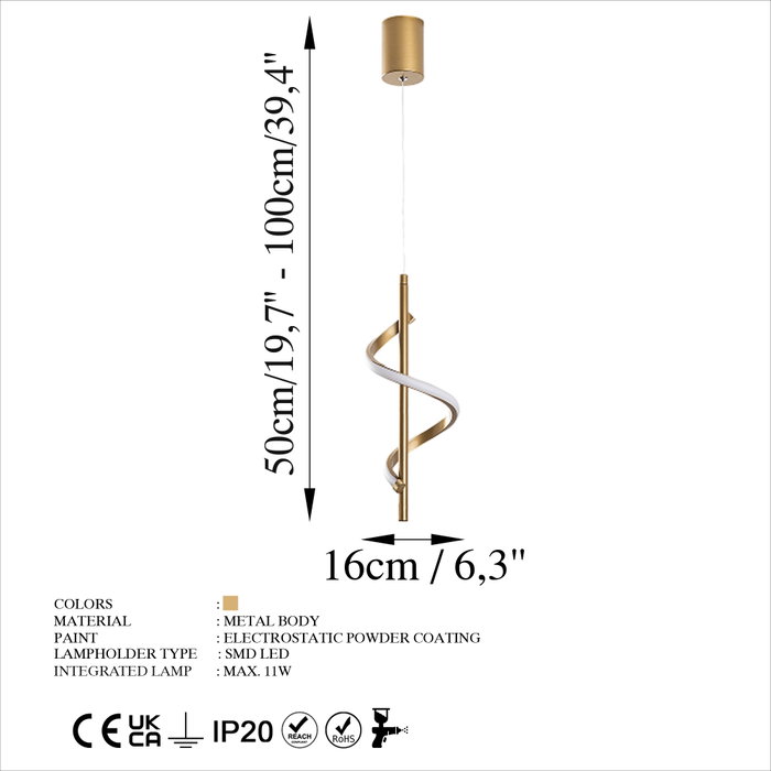 Opviq Lámpara de araña dorada LED 11W